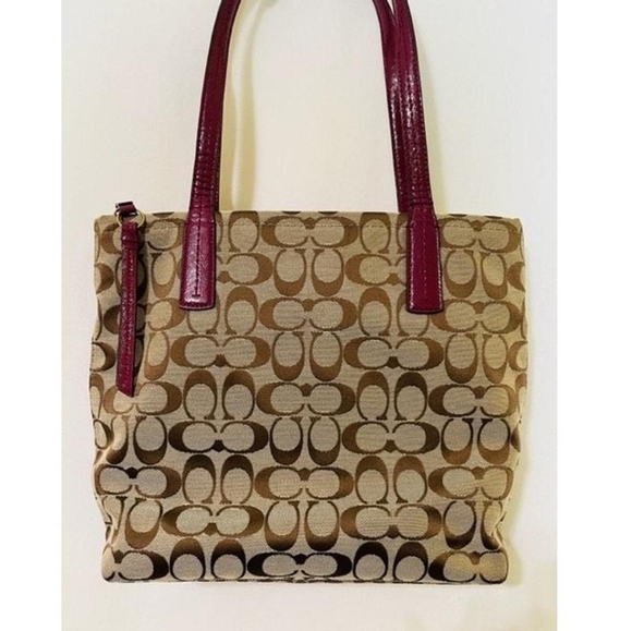 Coach Tan and Red Signature Tote Bag - Picture 2 of 16